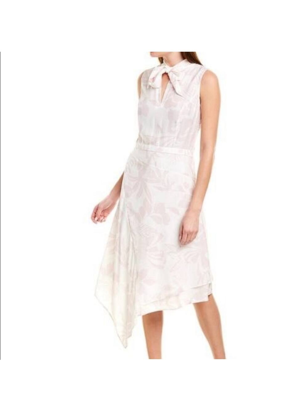 Max and Moi silk dress pink and white asymmetrical hem tie neck